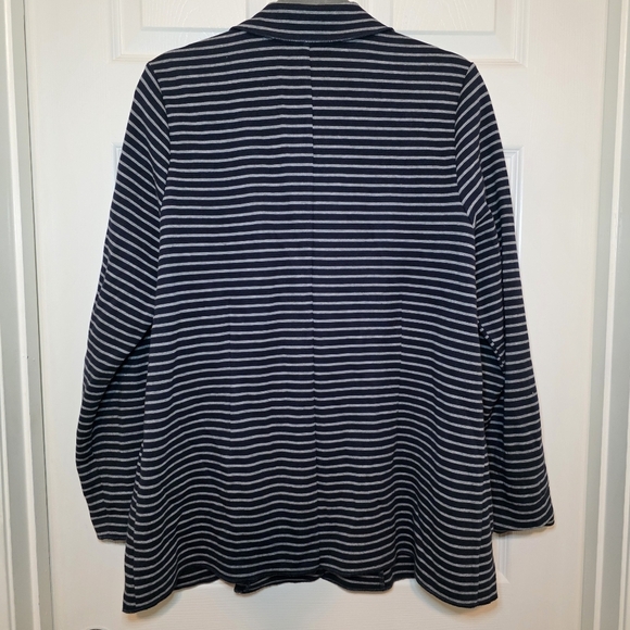J. Jill Single Breasted Navy Striped Cotton Blend Blazer Jacket Size L - Picture 6 of 10